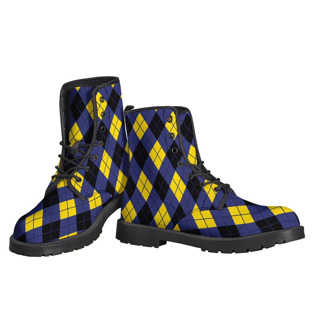 Blue Black And Yellow Argyle Print Backpack