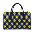 Blue Black And Yellow Argyle Print Leather Duffel Bag