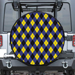 Blue Black And Yellow Argyle Print Leather Spare Tire Cover