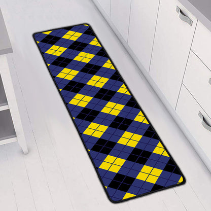Blue Black And Yellow Argyle Print Long Kitchen Mat