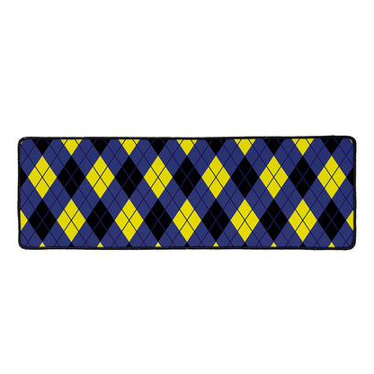 Blue Black And Yellow Argyle Print Long Kitchen Mat