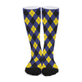 Blue Black And Yellow Argyle Print Long Socks