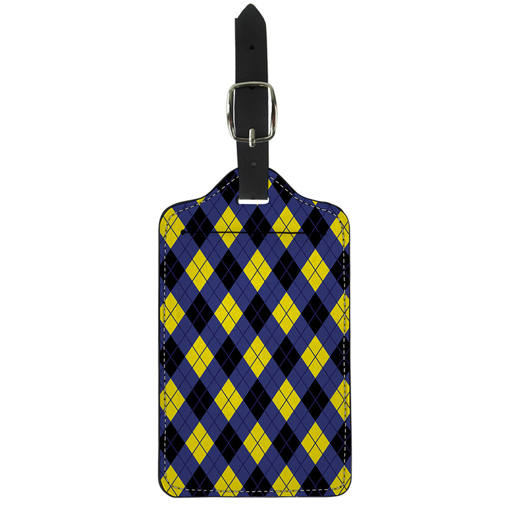 Blue Black And Yellow Argyle Print Luggage Tag