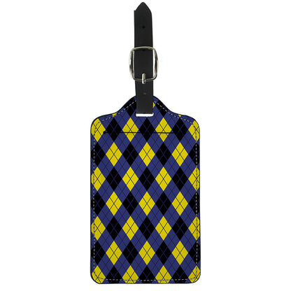 Blue Black And Yellow Argyle Print Luggage Tag