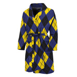 Blue Black And Yellow Argyle Print Men's Bathrobe