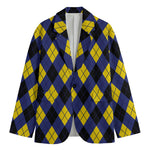 Blue Black And Yellow Argyle Print Men's Blazer
