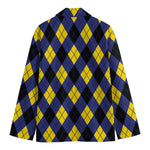 Blue Black And Yellow Argyle Print Men's Blazer