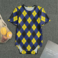 Blue Black And Yellow Argyle Print Men's Bodysuit