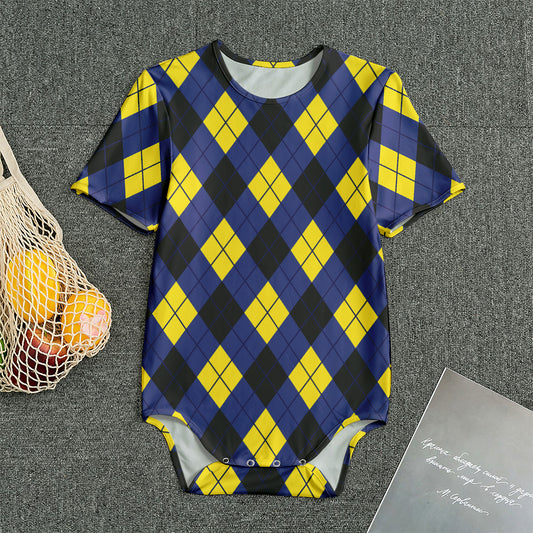 Blue Black And Yellow Argyle Print Men's Bodysuit