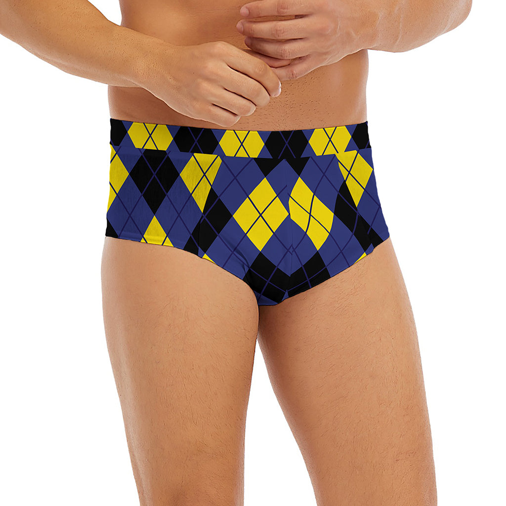 Blue Black And Yellow Argyle Print Men's Briefs