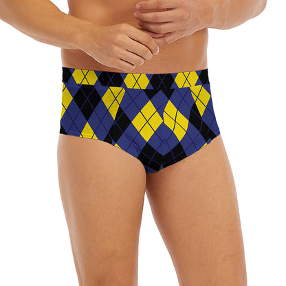 Blue Black And Yellow Argyle Print Men's Briefs