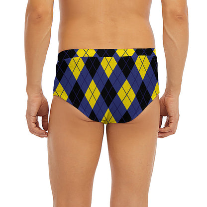 Blue Black And Yellow Argyle Print Men's Briefs