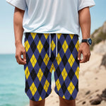 Blue Black And Yellow Argyle Print Men's Cargo Shorts