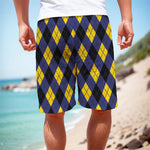 Blue Black And Yellow Argyle Print Men's Cargo Shorts