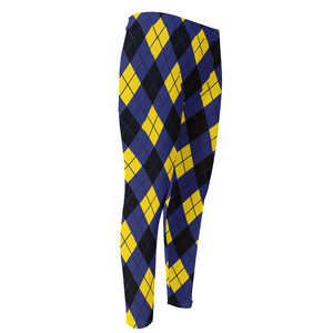 Blue Black And Yellow Argyle Print Men's Compression Pants