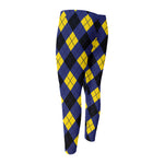 Blue Black And Yellow Argyle Print Men's Compression Pants