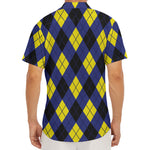 Blue Black And Yellow Argyle Print Men's Deep V-Neck Shirt