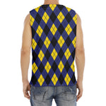 Blue Black And Yellow Argyle Print Men's Fitness Tank Top