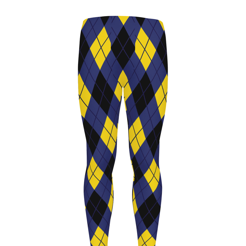 Blue Black And Yellow Argyle Print Men's leggings