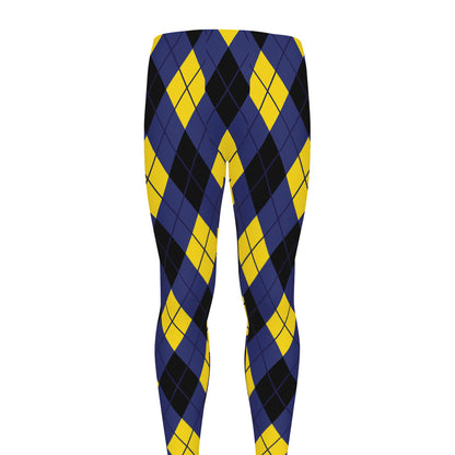 Blue Black And Yellow Argyle Print Men's leggings