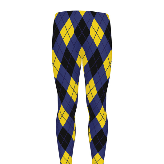 Blue Black And Yellow Argyle Print Men's leggings