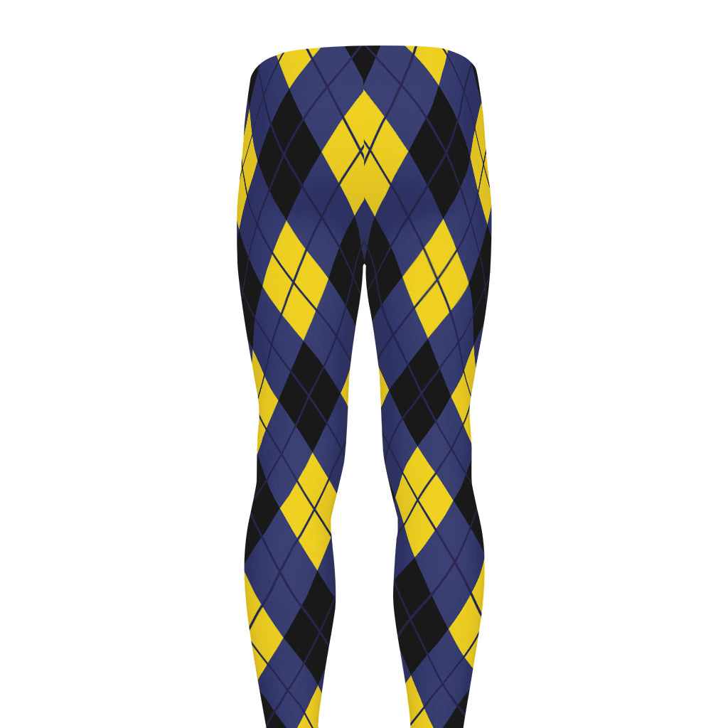 Blue Black And Yellow Argyle Print Men's leggings