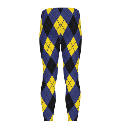 Blue Black And Yellow Argyle Print Men's leggings