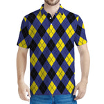 Blue Black And Yellow Argyle Print Men's Polo Shirt