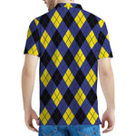 Blue Black And Yellow Argyle Print Men's Polo Shirt
