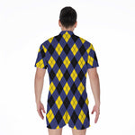 Blue Black And Yellow Argyle Print Men's Rompers