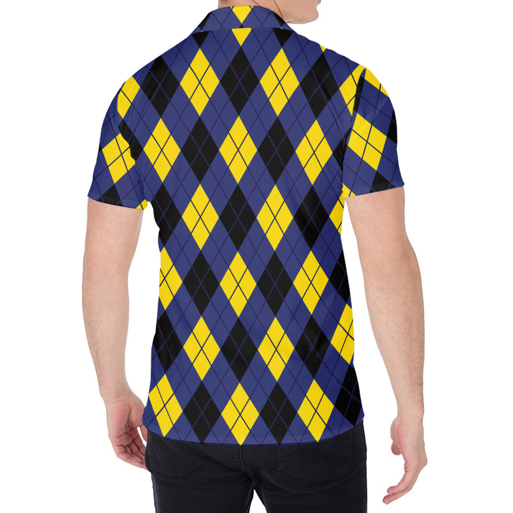 Blue Black And Yellow Argyle Print Men's Shirt