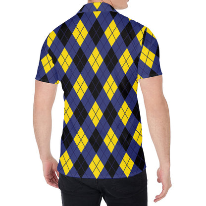 Blue Black And Yellow Argyle Print Men's Shirt