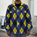 Blue Black And Yellow Argyle Print Men's Shirt Jacket