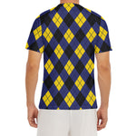 Blue Black And Yellow Argyle Print Men's Short Sleeve Rash Guard