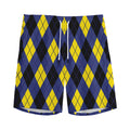 Blue Black And Yellow Argyle Print Men's Athletic Shorts