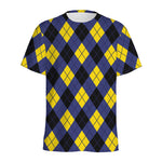 Blue Black And Yellow Argyle Print Men's Sports T-Shirt