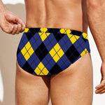 Blue Black And Yellow Argyle Print Men's Swim Briefs