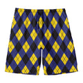 Blue Black And Yellow Argyle Print Men's Swim Trunks
