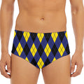 Blue Black And Yellow Argyle Print Men's Triangle Swim Briefs