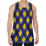 Blue Black And Yellow Argyle Print Men's Velvet Tank Top