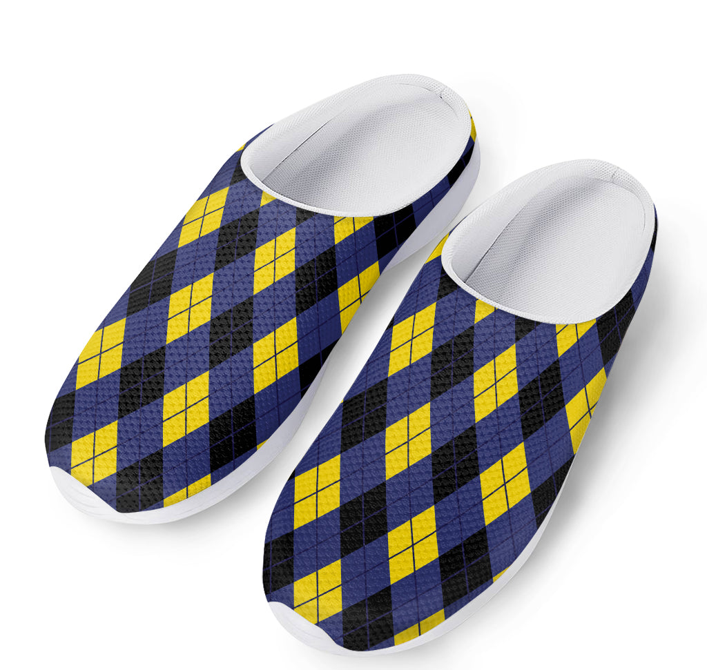 Blue Black And Yellow Argyle Print Mesh Casual Shoes