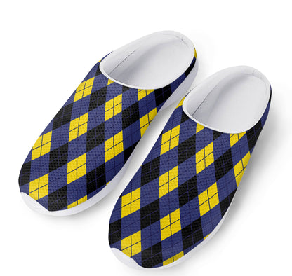 Blue Black And Yellow Argyle Print Mesh Casual Shoes