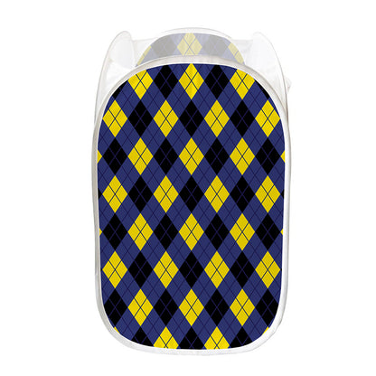 Blue Black And Yellow Argyle Print Mesh Laundry Hamper