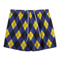 Blue Black And Yellow Argyle Print Mesh Shorts
