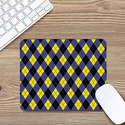 Blue Black And Yellow Argyle Print Mouse Pad