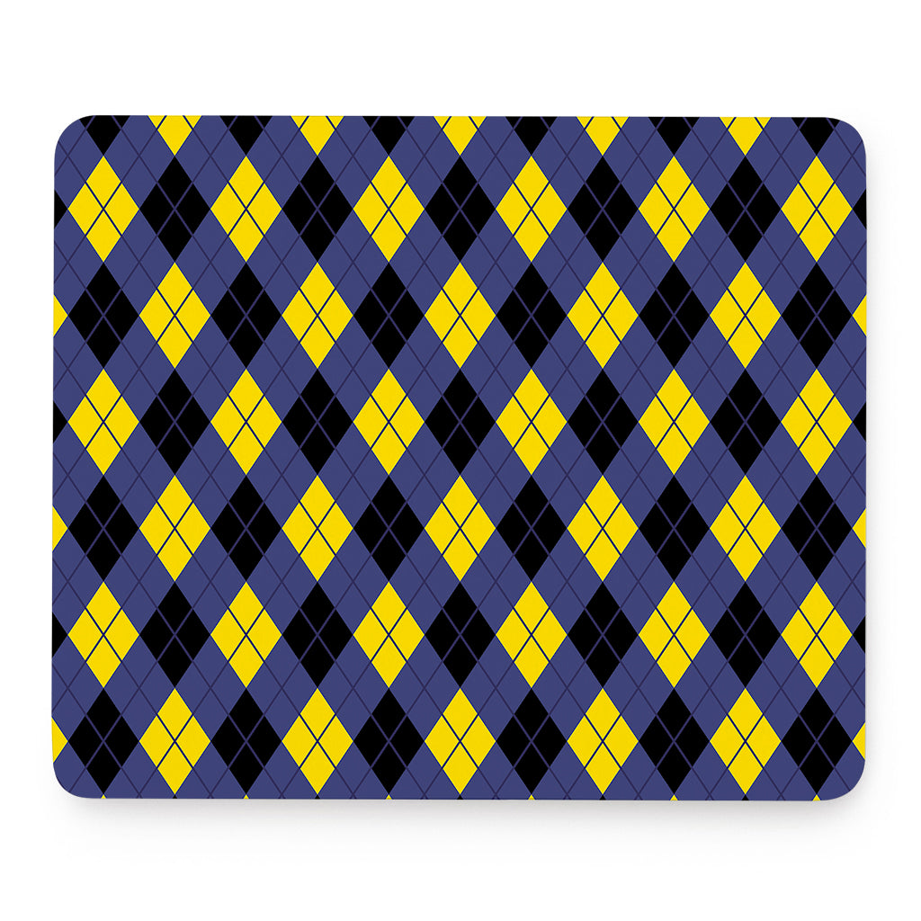 Blue Black And Yellow Argyle Print Mouse Pad