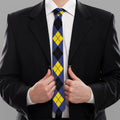Blue Black And Yellow Argyle Print Necktie