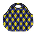 Blue Black And Yellow Argyle Print Neoprene Lunch Bag