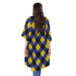 Blue Black And Yellow Argyle Print Open Front Beach Cover Up