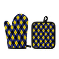 Blue Black And Yellow Argyle Print Oven Mitt And Pot Holder Set